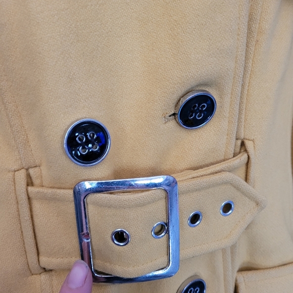 Green With Envy Mustard Yellow Wool Pea Coat Jacket Size Women's Small - Picture 6 of 15